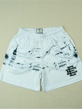 Eric Emanuel White Mesh Shorts with Black Spray City Graphic